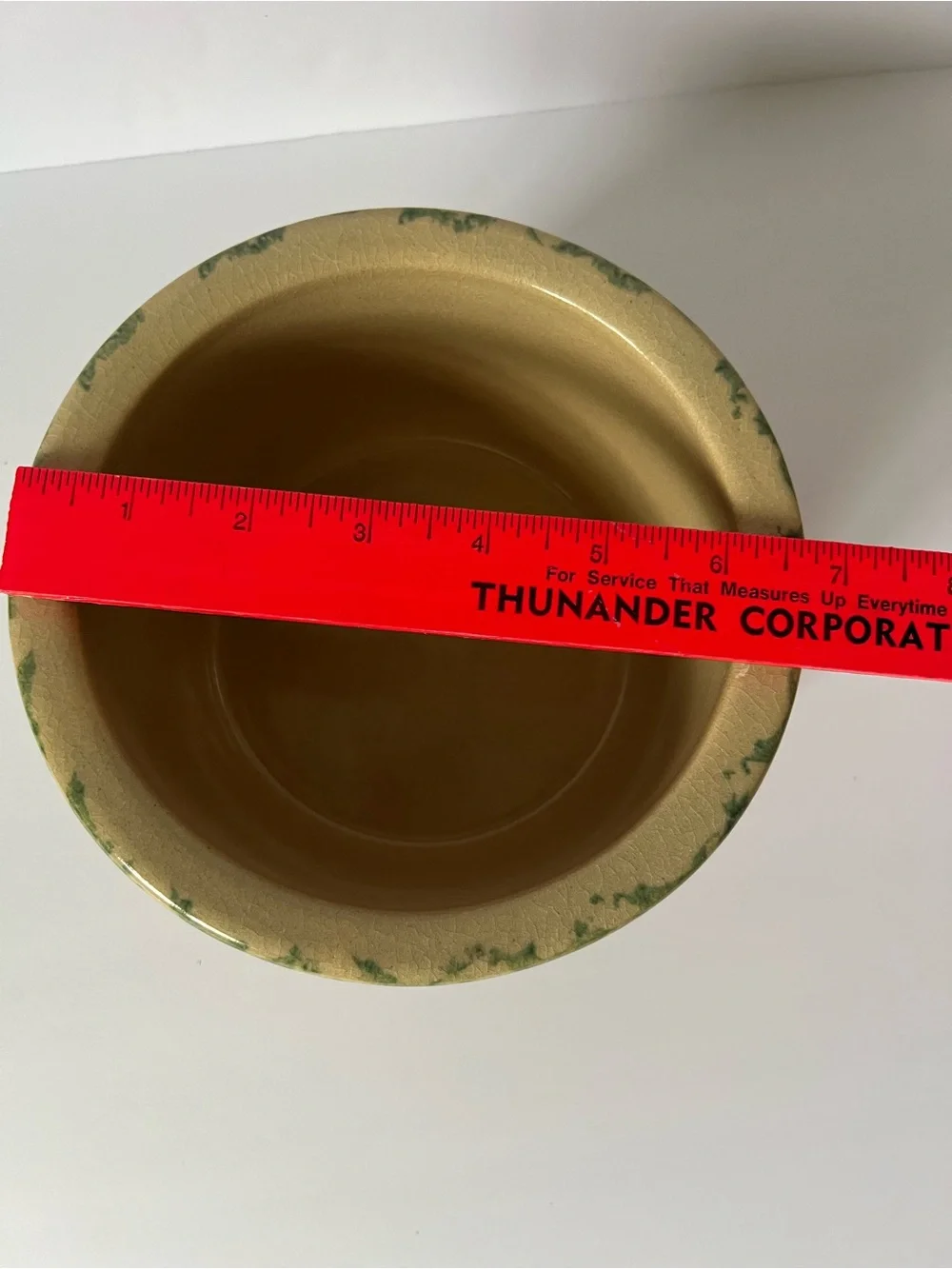 Robinson-Ransbottom Cream/Green Spongeware 1.25 QT Crock Made in U.S.A. Vintage